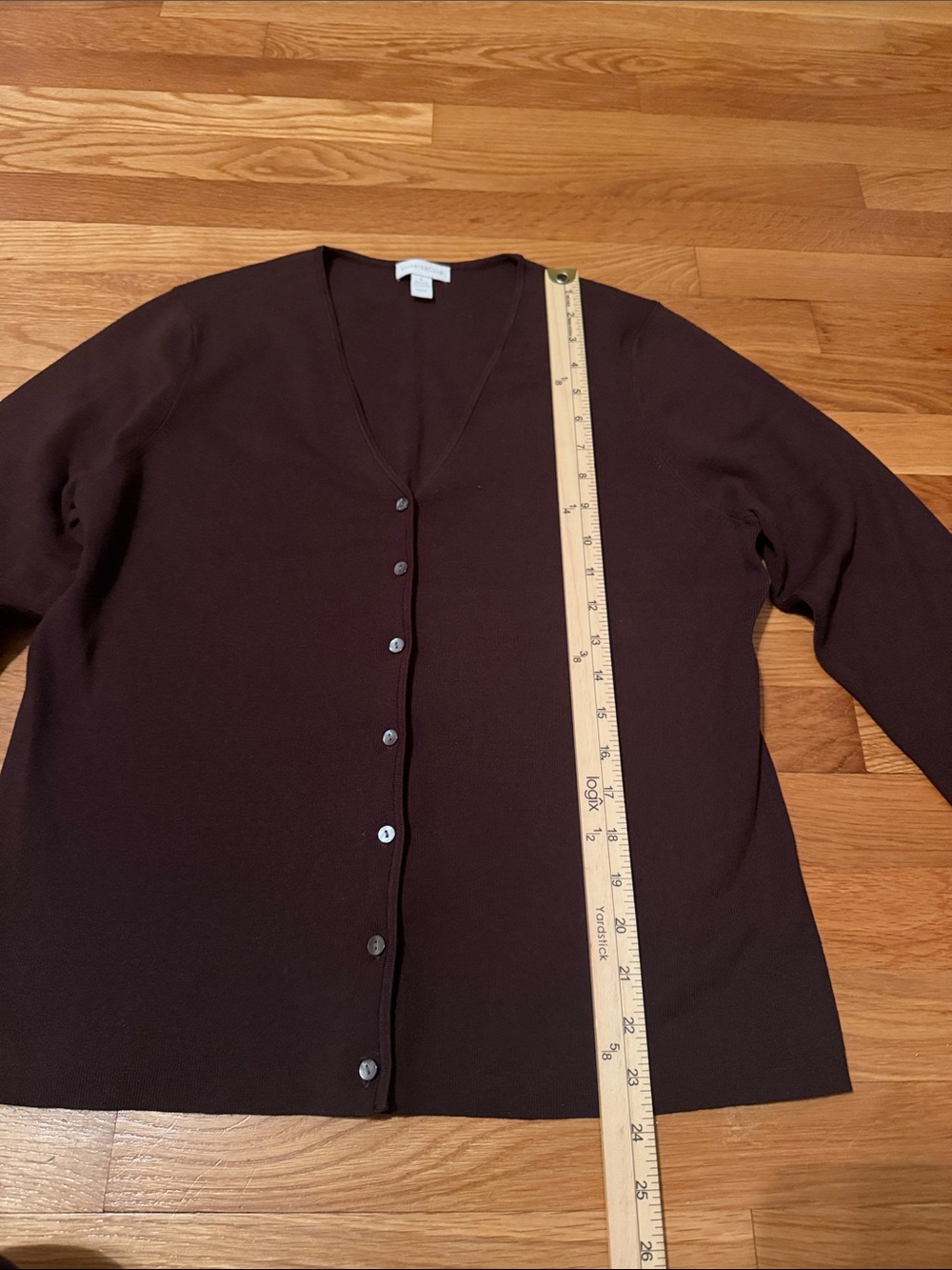 Charter Club Dark Brown Button-Front V-Neck Cardigan - Picture 6 of 10
